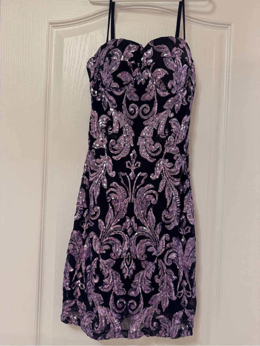 Windsor Navy Strappy Dress with Lavender Sequin Embroidery
